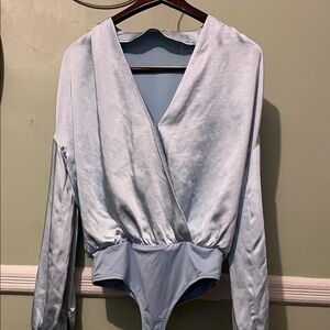 Lovers + Friends Light Blue Wrap Bodysuit